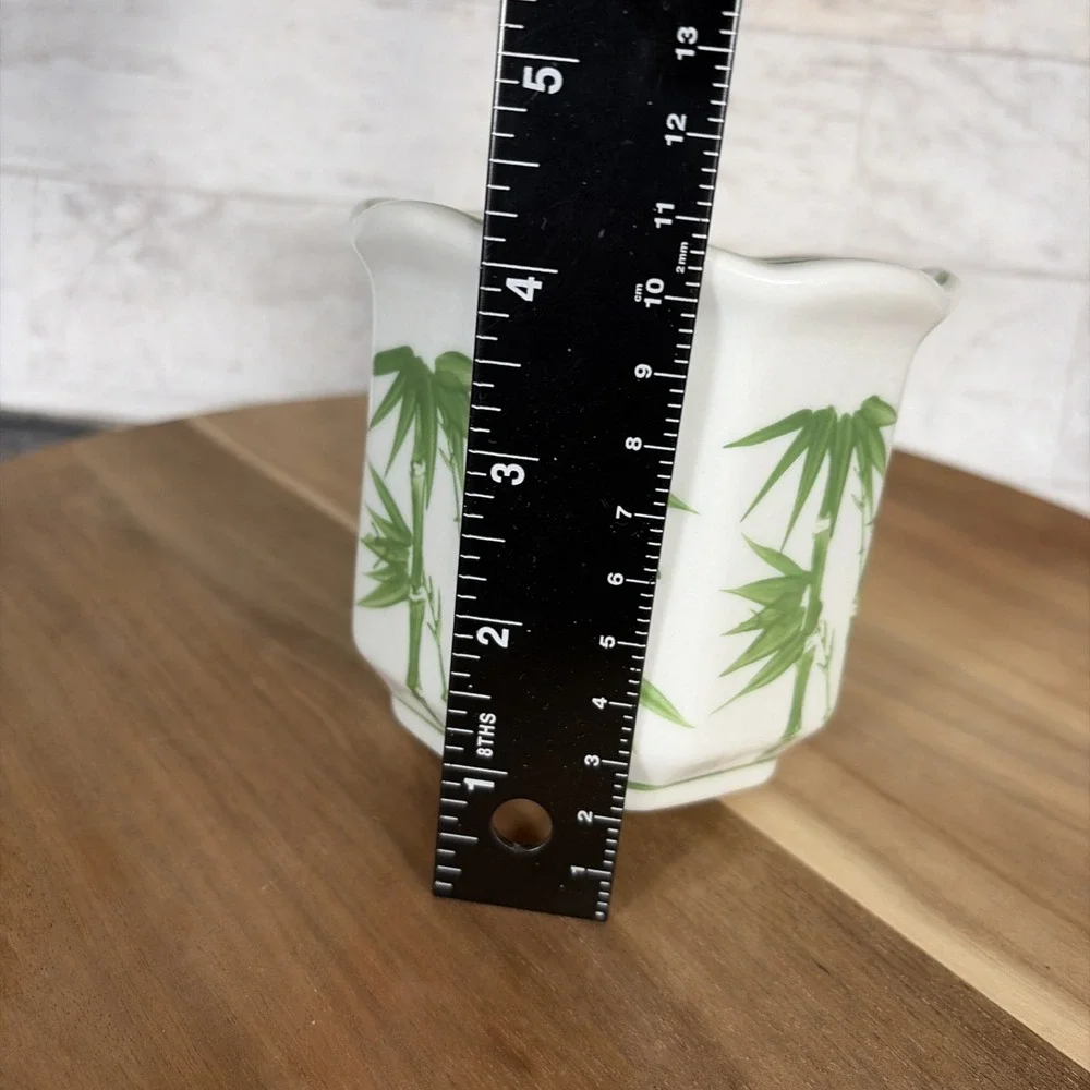 Vintage Chinoiserie Porcelain Planter Green Bamboo Scalloped Cachepot #28